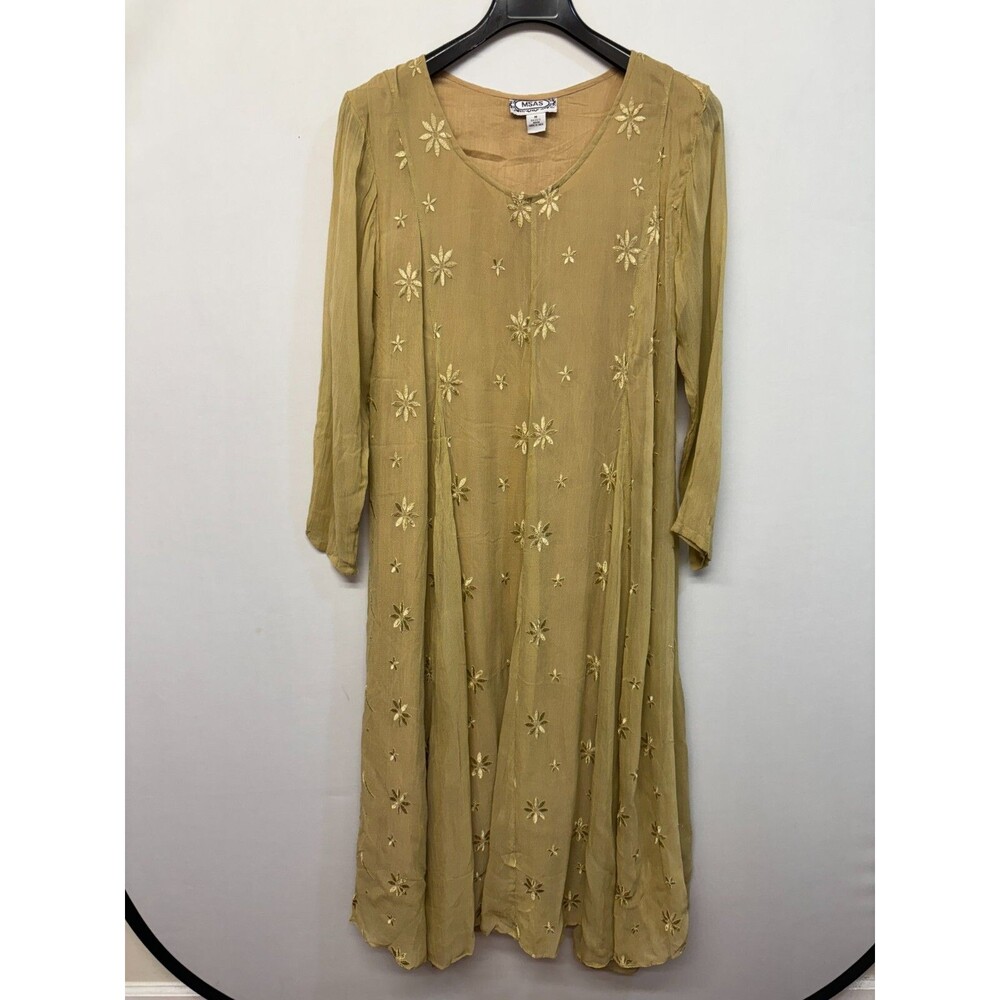 Vintage MSAS Women Long Sleeve Maxi Embroidered Dress Size Medium Floral C010 12